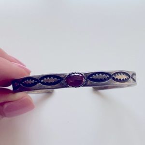 Sterling Silver Bracelet - Dark Red Gemstone